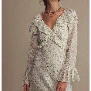 Free People Sweetest Thing Floral Ruffle Satin Mini Dress